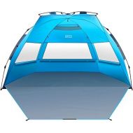 OutdoorMaster Pop Up Beach Tent for 4 Person - Easy Setup and Portable Beach Shade Sun Shelter Canopy with UPF 50+ UV Protection Removable Skylight Family Size