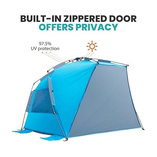  OutdoorMaster Beach Tent for 3-4 Person - Easy Setup and Portable Beach Shade Sun Shelter Canopy with UPF 50+ UV Protection Removable Skylight Family Size