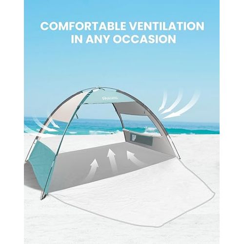  OutdoorMaster Beach Tent for 3 Person with 2 Doors, Easy Setup Sun Shade Shelter, Portable Beach Shade Sun Canopy with UPF 50+ UV Protection, Extendable Floor with Carrying Bag - Cancun Seashore