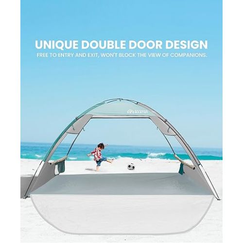  OutdoorMaster Beach Tent for 3 Person with 2 Doors, Easy Setup Sun Shade Shelter, Portable Beach Shade Sun Canopy with UPF 50+ UV Protection, Extendable Floor with Carrying Bag - Cancun Seashore