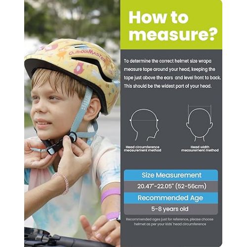  OutdoorMaster Toddler Helmet, Kids/Toddler Bike Helmet, Impact Protection & Shock-Absorbing, Ventilated, Dial Fit Adjustment, Safety-Certified Kids Helmet, Skateboard Helmets for Youth Boys and Girls