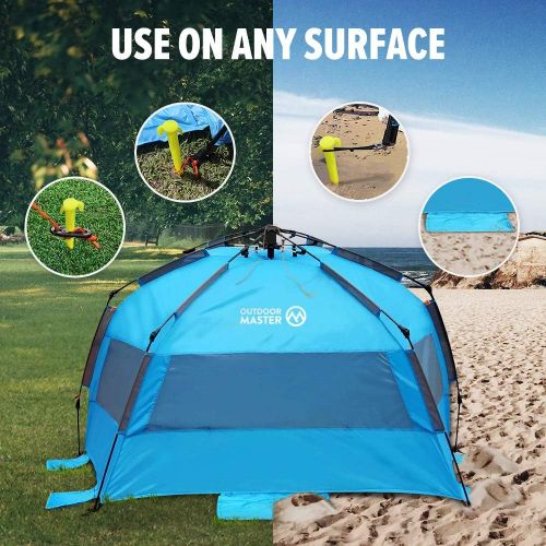  [아마존베스트]OutdoorMaster Pop Up Beach Tent XL - Easy Setup, Portable 3-4 Person Tall Beach Shade Folding Sun Shelter with UPF 50+ UV Protection Removable Skylight Family Size