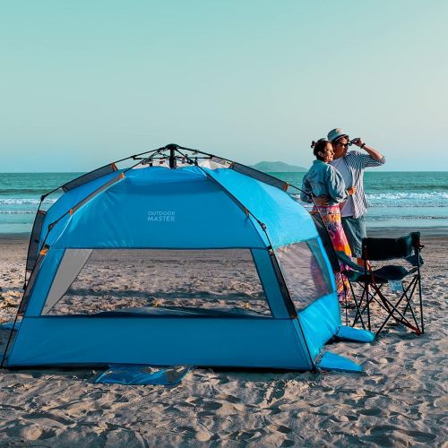  OutdoorMaster Pop Up Beach Tent for 4 Person - Easy Setup and Portable Beach Shade Sun Shelter Canopy with UPF 50+ UV Protection Removable Skylight Family Size - Ocracoke Coast