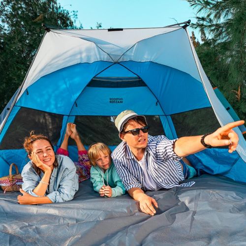  OutdoorMaster Pop Up Beach Tent for 4 Person - Easy Setup and Portable Beach Shade Sun Shelter Canopy with UPF 50+ UV Protection Removable Skylight Family Size - Ocracoke Coast