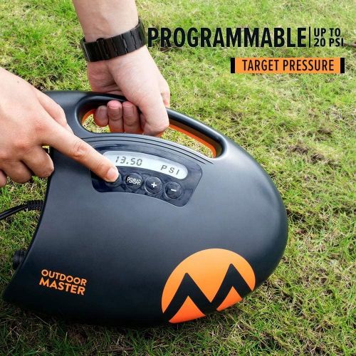  OutdoorMaster 20PSI High Pressure SUP Air Pump The Shark Intelligent Dual Stage Inflation & Auto Off Feature, Deflation Function, 12V DC Car Connector, for Inflatable Stand Up Pa