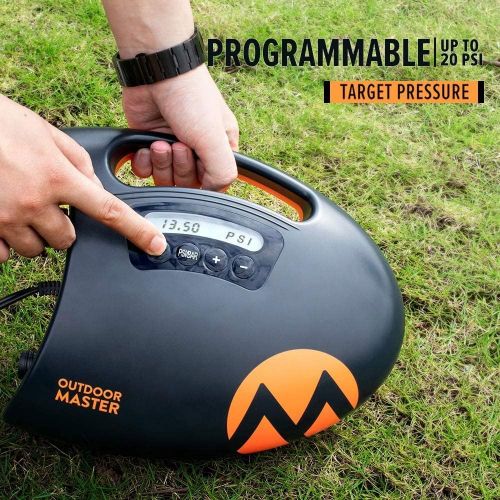  OutdoorMaster 20PSI High Pressure SUP Air Pump The Shark - Intelligent Dual Stage Inflation & Auto-Off Feature, Deflation Function, 12V DC Car Connector, for Inflatable Stand Up Pa