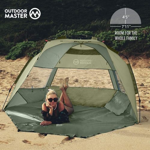  OutdoorMaster Pop Up 3-4 Person Beach Tent X-Large - Easy Setup, Portable Beach Shade Canopy Folding Sun Shelter with UPF 50+ UV Protection Removable Skylight Family Size - Puglia