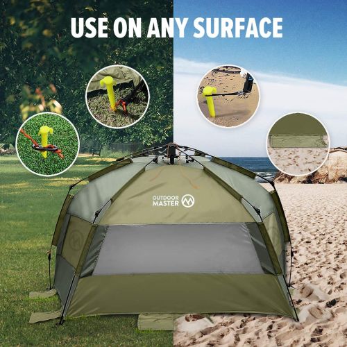  OutdoorMaster Pop Up 3-4 Person Beach Tent X-Large - Easy Setup, Portable Beach Shade Canopy Folding Sun Shelter with UPF 50+ UV Protection Removable Skylight Family Size - Puglia