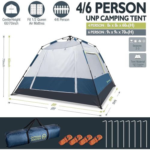  OutdoorMaster Tents, 4/6/8 Person Camping Tent with Dark Space Technology, Easy Setup in 60 Seconds, Weatherproof Pop Up Tent for Camping with Top Rainfly, Instant Cabin Tent