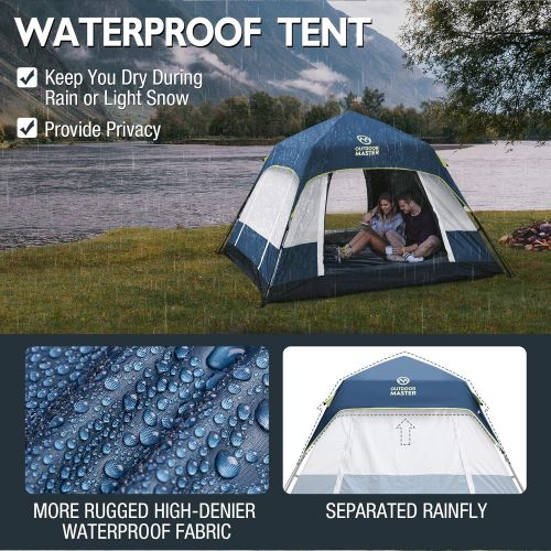  OutdoorMaster Tents, 4/6/8 Person Camping Tent with Dark Space Technology, Easy Setup in 60 Seconds, Weatherproof Pop Up Tent for Camping with Top Rainfly, Instant Cabin Tent