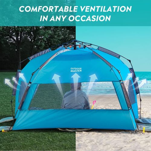  [아마존베스트]OutdoorMaster Pop Up 3-4 Person Beach Tent X-Large - Easy Setup, Portable Beach Shade Canopy Folding Sun Shelter with UPF 50+ UV Protection Removable Skylight Family Size