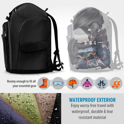  OutdoorMaster 50L Ski Boot Bag Lynx - Ski and Snowboard Boots Travel Backpack with Helmet Compartment Waterproof Exterior & Bottom - for Men, Women and Youth