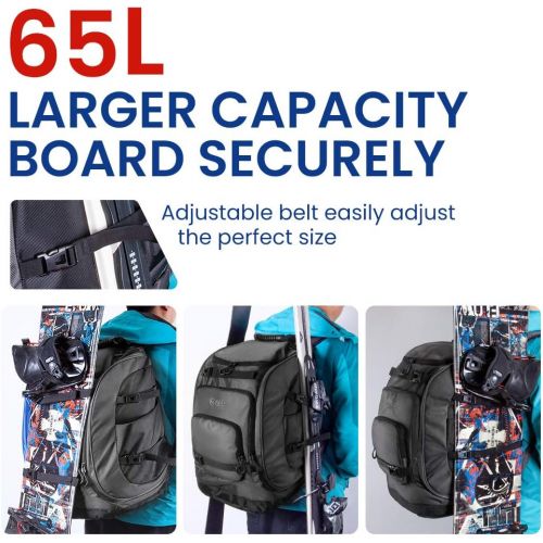  OutdoorMaster Boot Bag, 65L Waterproof Ski Snowboard Boots Air Cushion Shoulder Pad Skiing Gear Bag Travel Backpack for Ski Helmets, Goggles&Accessories Men&Women