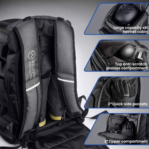  OutdoorMaster Boot Bag, 65L Waterproof Ski Snowboard Boots Air Cushion Shoulder Pad Skiing Gear Bag Travel Backpack for Ski Helmets, Goggles&Accessories Men&Women