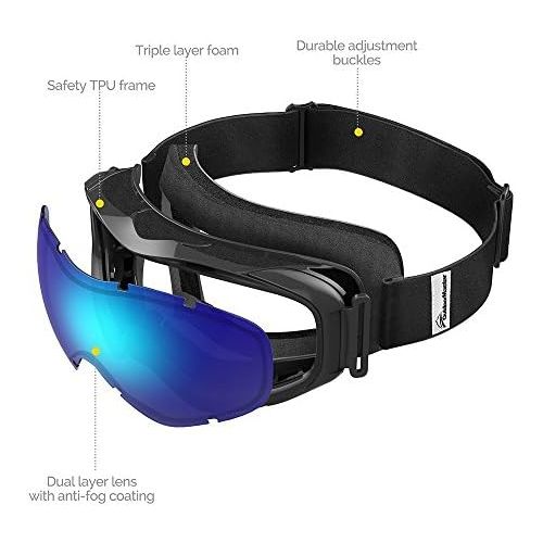  OutdoorMaster Ski Goggles OTG - Over Glasses Ski/Snowboard Goggles for Men, Women & Youth - 100% UV Protection