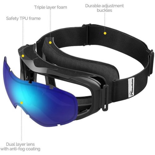  OutdoorMaster Ski Goggles OTG - Over Glasses Ski/Snowboard Goggles for Men, Women & Youth - 100% UV Protection