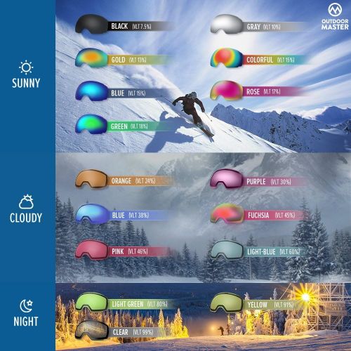  OutdoorMaster Ski Goggles OTG - Over Glasses Ski/Snowboard Goggles for Men, Women & Youth - 100% UV Protection