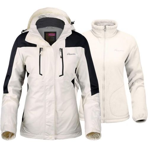  OutdoorMaster Womens 3-in-1 Ski Jacket - Winter Jacket Set with Fleece Liner Jacket & Hooded Waterproof Shell - for Women