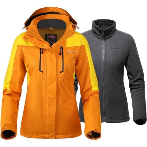  OutdoorMaster Womens 3-in-1 Ski Jacket - Winter Jacket Set with Fleece Liner Jacket & Hooded Waterproof Shell - for Women