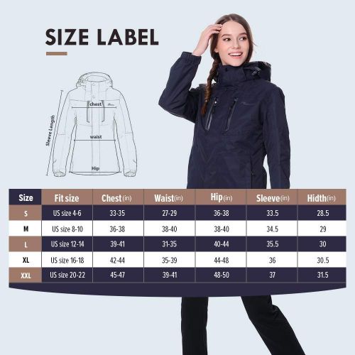  OutdoorMaster Womens 3-in-1 Ski Jacket - Winter Jacket Set with Fleece Liner Jacket & Hooded Waterproof Shell - for Women