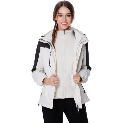  OutdoorMaster Womens 3-in-1 Ski Jacket - Winter Jacket Set with Fleece Liner Jacket & Hooded Waterproof Shell - for Women