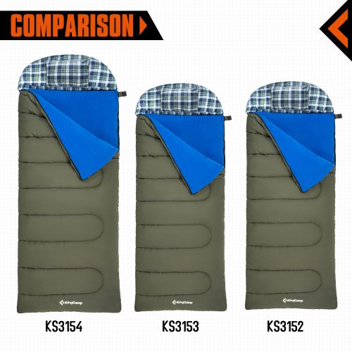  Outdoorsman KingCamp Oversize 3-in-1 Cotton Adult Alpine 3 Season Sleeping Bag with Removable Cotton Flannel Liner and Pillow