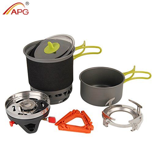  Outdoorsman APG Hulk 2-in-1 Camping Stove Cooking System with Pot and Pan, Pan Support and Canister Stabilizer, Propane Butane Hiking Backpacking Portable Gas Stove Burner for Fast Boiling Fue