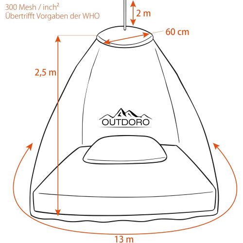  Outdoro Moskitonetz inklusive Klebehaken fuer Zuhause und Reisen extra-gross fuer Doppelbett & Einzelbett, Betthimmel