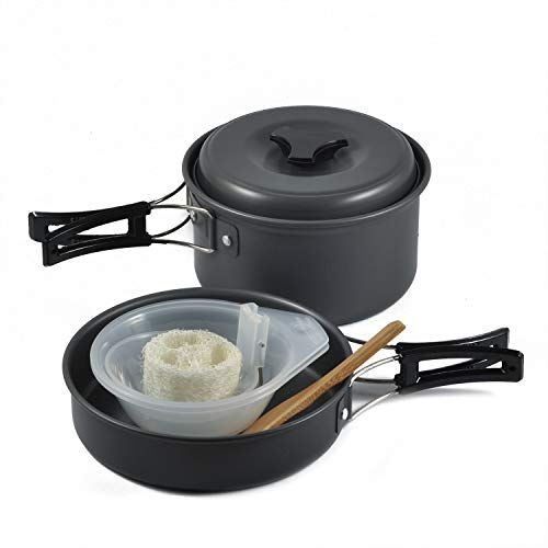  OuterEQ Camping Cookware Outdoor Mess Kit Lightweight Backpacking Cooking Set Picnic Pots and Pans