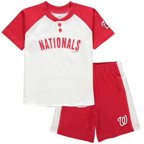  Outerstuff Toddler Washington Nationals WhiteRed Good Hit Henley T-Shirt & Shorts Set