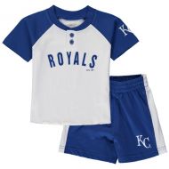 Outerstuff Toddler Kansas City Royals WhiteRoyal Good Hit Henley T-Shirt & Shorts Set
