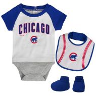 Outerstuff Infant Chicago Cubs WhiteRoyal Baseball Kid Bodysuit, Bib & Booties Set