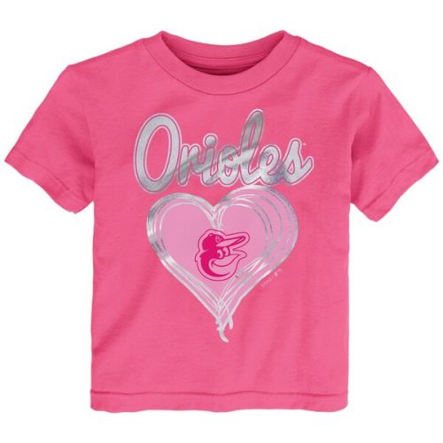  Outerstuff Girls Preschool Baltimore Orioles Pink Unfoiled Love T-Shirt