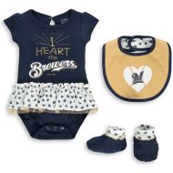 Outerstuff Girls Infant Milwaukee Brewers Navy/Gold Bodysuit, Bib And Booty Set