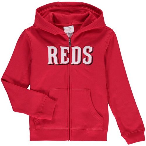  Outerstuff Youth Cincinnati Reds Red Wordmark Full-Zip Hoodie