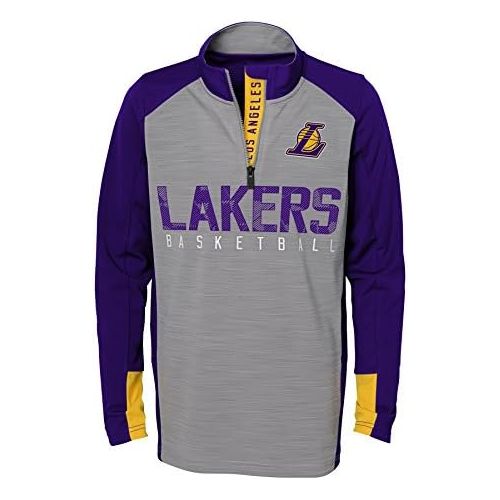  Outerstuff NBA NBA Kids & Youth Boys Los Angeles Lakers Shooter 1/4 Zip Long Sleeve Top, Grey, Kids Medium(5-6)