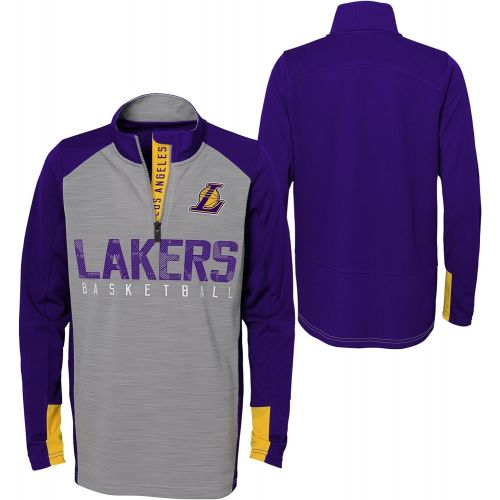  Outerstuff NBA NBA Kids & Youth Boys Los Angeles Lakers Shooter 1/4 Zip Long Sleeve Top, Grey, Kids Medium(5-6)