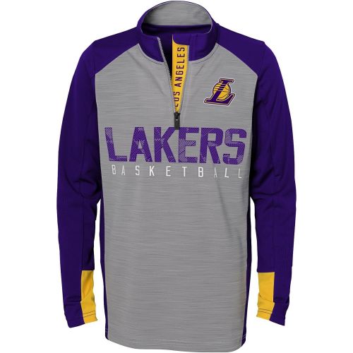  Outerstuff NBA NBA Kids & Youth Boys Los Angeles Lakers Shooter 1/4 Zip Long Sleeve Top, Grey, Kids Medium(5-6)