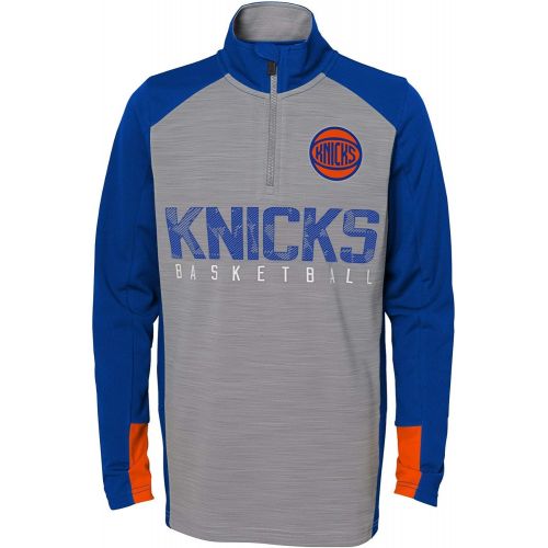  OuterStuff NBA NBA Kids & Youth Boys New York Knicks Shooter 1/4 Zip Long Sleeve Top, Grey, Kids Medium(5-6)