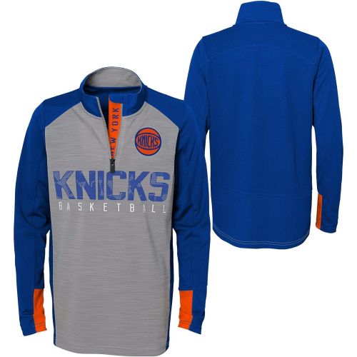  OuterStuff NBA NBA Kids & Youth Boys New York Knicks Shooter 1/4 Zip Long Sleeve Top, Grey, Kids Medium(5-6)