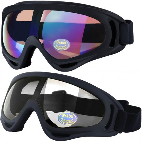  [아마존베스트]Outgeek Ski Goggles, 2-Pack Skate Glasses with UV 400 Protection Windproof and Dustproof for Snowboard Motorcycle Bicycle