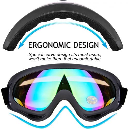  [아마존베스트]Outgeek Ski Goggles, 2-Pack Skate Glasses with UV 400 Protection Windproof and Dustproof for Snowboard Motorcycle Bicycle