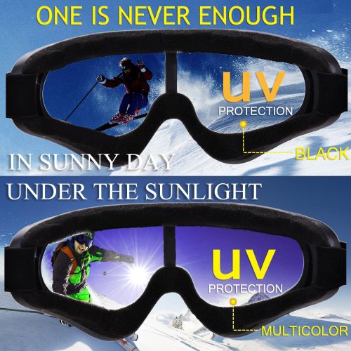  [아마존베스트]Outgeek Ski Goggles, 2-Pack Skate Glasses with UV 400 Protection Windproof and Dustproof for Snowboard Motorcycle Bicycle