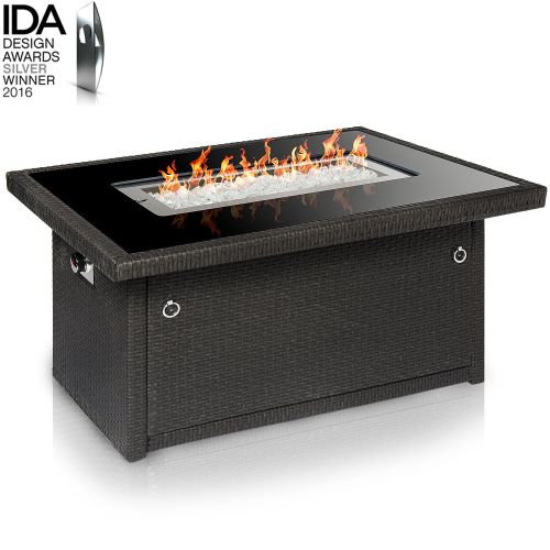  Outland Living Series 401 Grey 44-Inch Outdoor Propane Gas Fire Pit Table, Black Tempered Tabletop w/Arctic Ice Glass Rocks and Resin Wicker Panels, Slate Grey/Rectangle