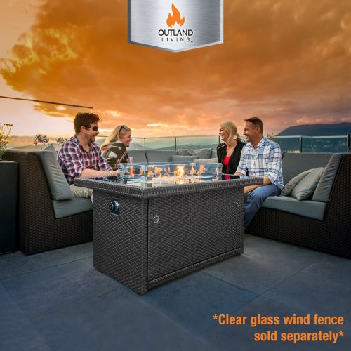  Outland Living Series 401 Grey 44-Inch Outdoor Propane Gas Fire Pit Table, Black Tempered Tabletop w/Arctic Ice Glass Rocks and Resin Wicker Panels, Slate Grey/Rectangle