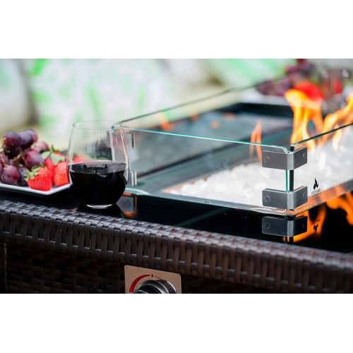  Outland Living Outland Fire Table 3 Piece Rectangle Accessory Set of Tempered Glass Lid Insert, Tempered Glass Wind Guard Fence and UV & Water Resistant Durable Cover for Outland Series 401 Fire
