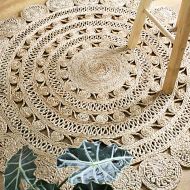 Outlavish Round Jute Area Rug Golden Leaf Design, Handwoven (4 Feet, Natural)