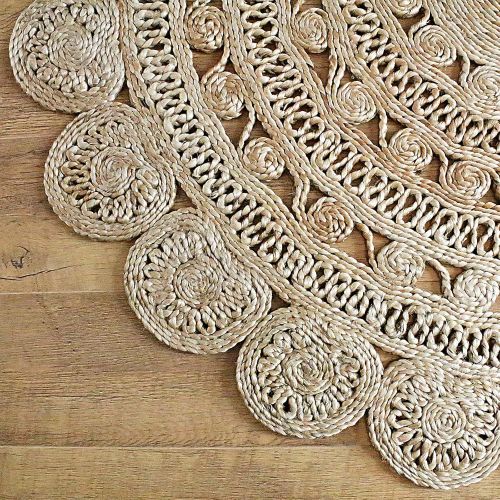  Outlavish Round Jute Area Rug Golden Leaf Design, Handwoven (4 Feet, Natural)