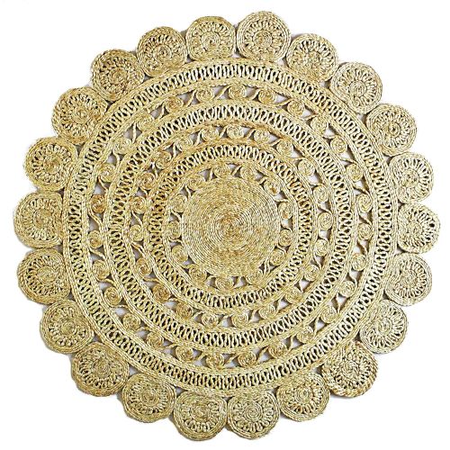  Outlavish Round Jute Area Rug Golden Leaf Design, Handwoven (4 Feet, Natural)