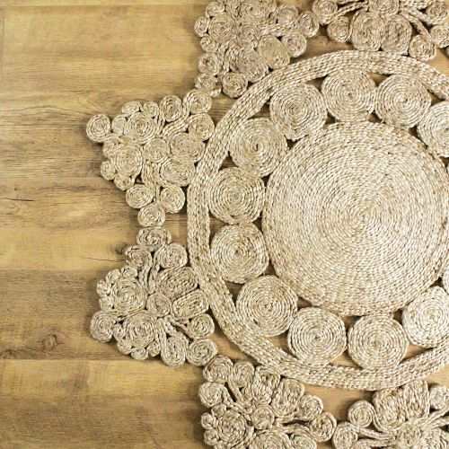  Outlavish Round Jute Area Rug - Handmade, Woven Butterfly Design (3 Feet, Natural)